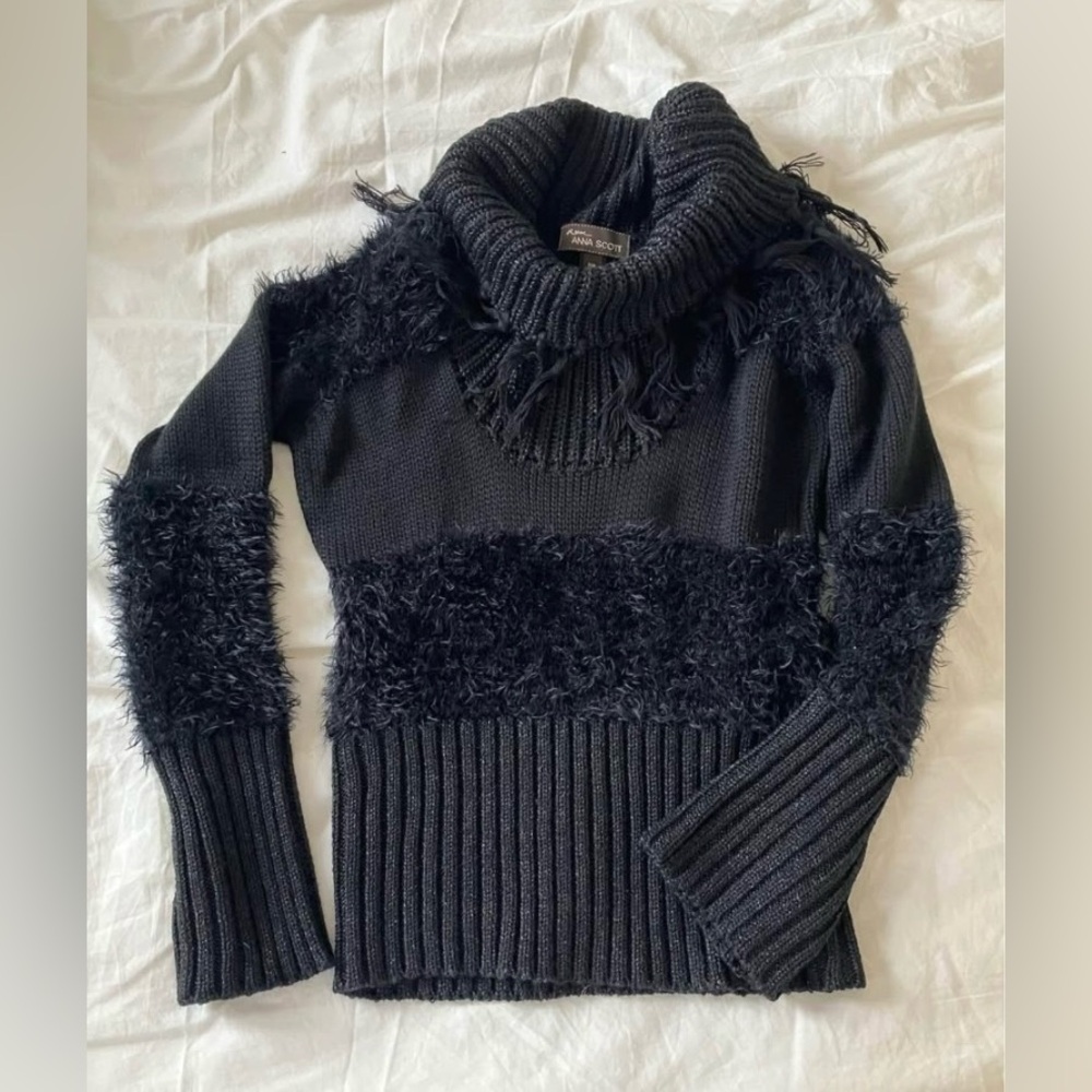 Unique Black Textured Turtleneck Sweater